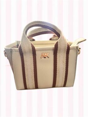 Anne Klein Cream Mini Tote with Brown Stripe Handles